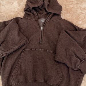 Hollister Brown Half-Zip Hooded Pullover